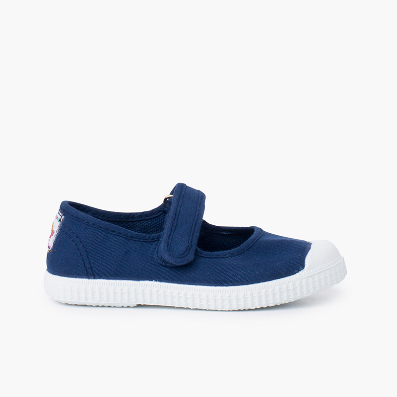 Riemchenballerinas mit Gummispitze und Haftbandverschluss Navy Blau