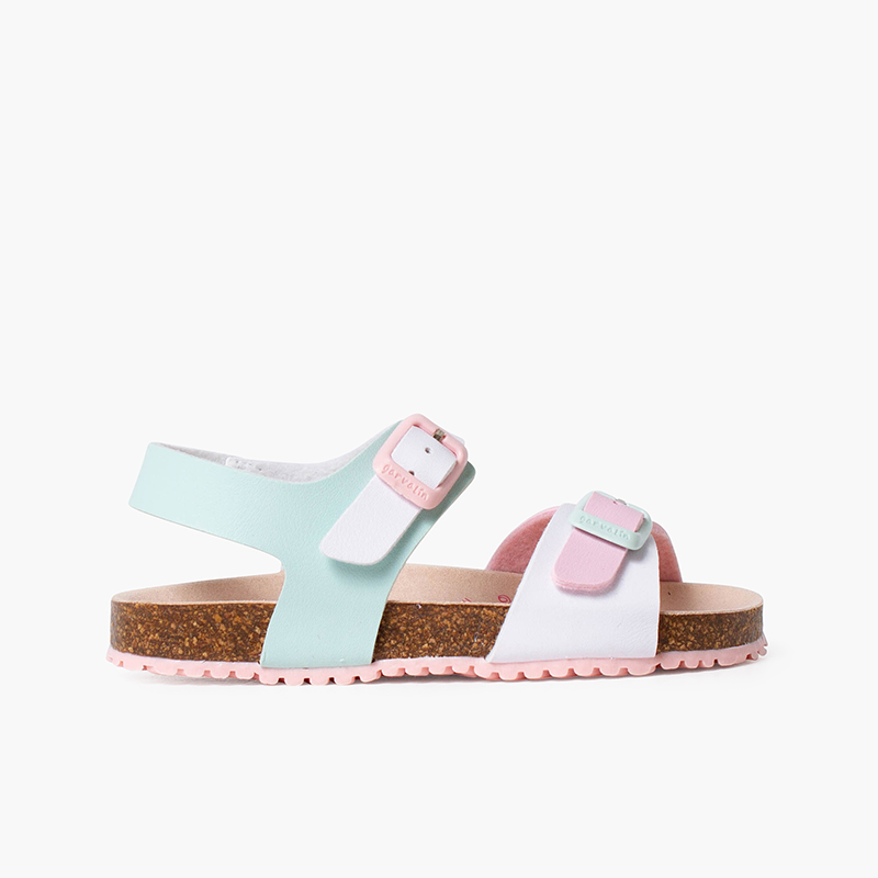 Mehrfarbige Bio-Sandalen mit Doppel-Schnallenverschluss für Mädchen Multicolor