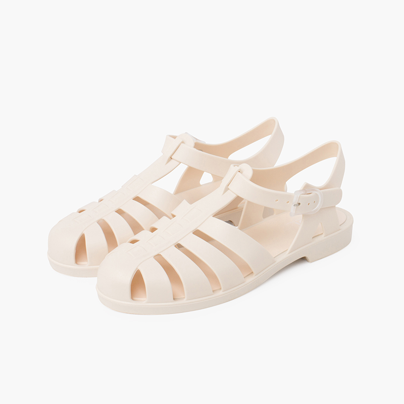 Klassische matte Biarritz-Strandsandale für Damen Elfenbein