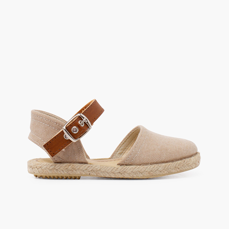 Espadrilles mit Riemen im Lederstil aus recyceltem Canvas Natürlich