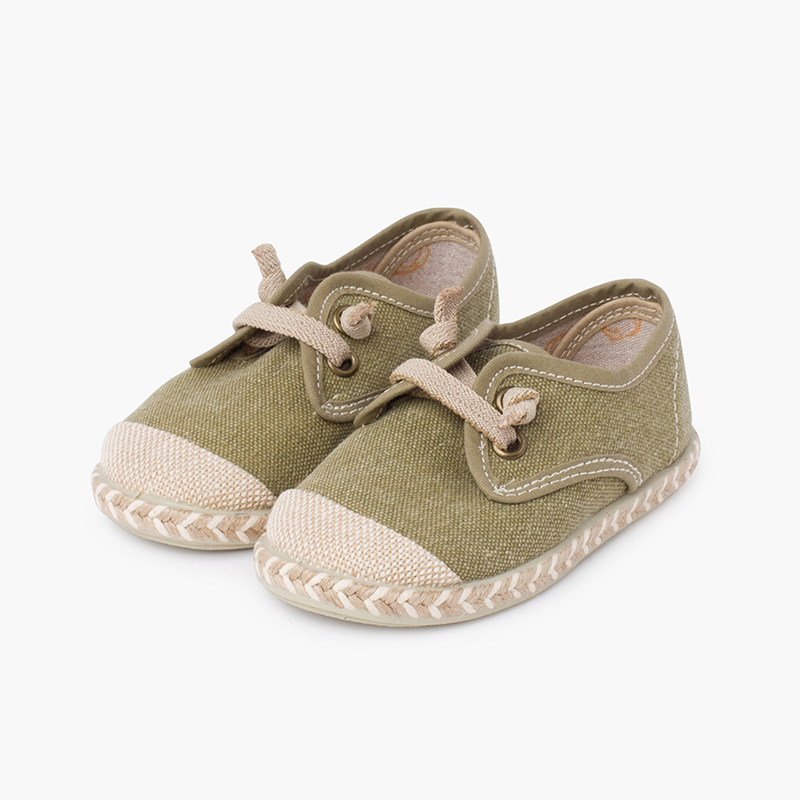 Blucher-Kinderschuhe mit Jutespitze und elastischem Schnürsenkel Khaki