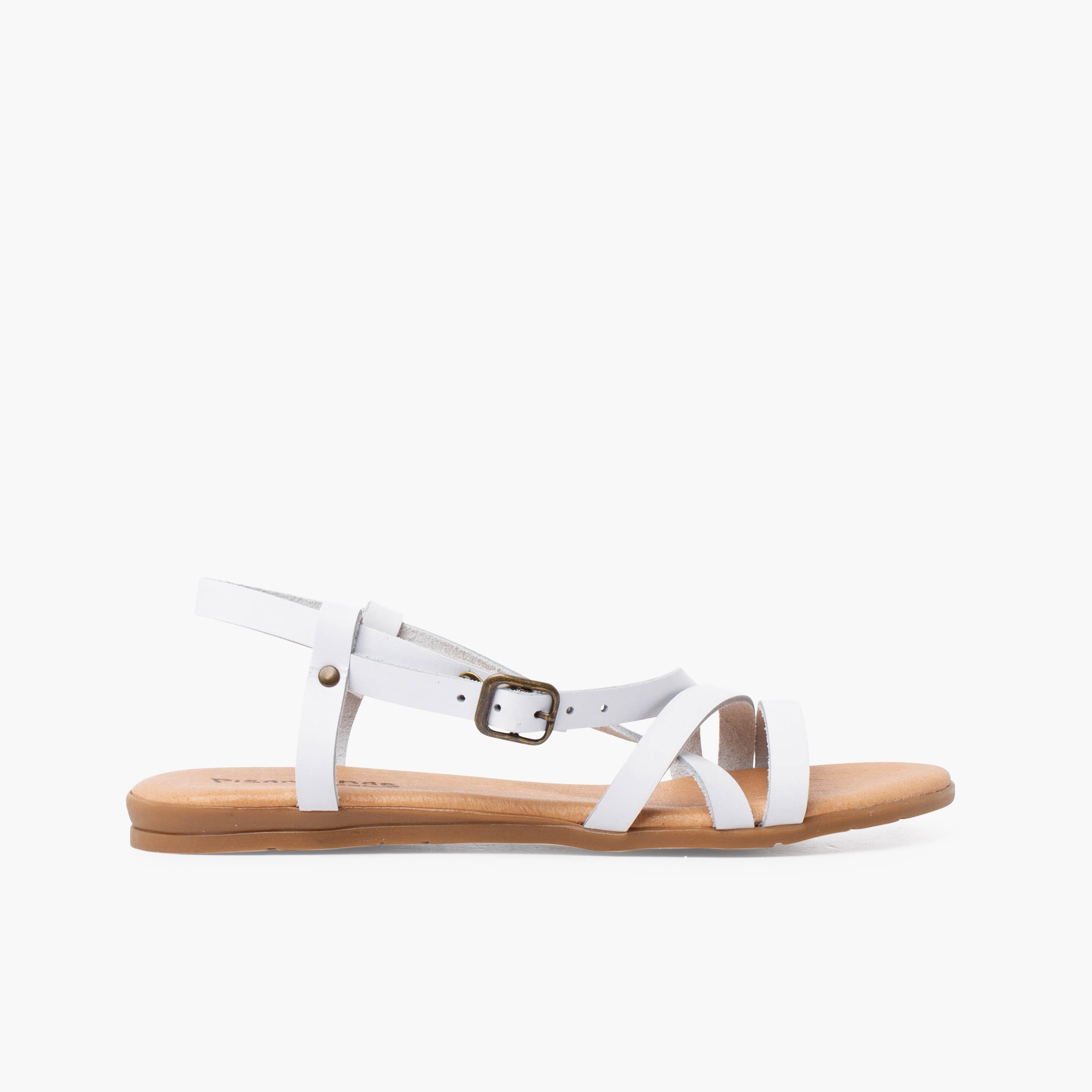 Mädchensandalen mit gekreuzten Riemen und Schnallenverschluss Weiß