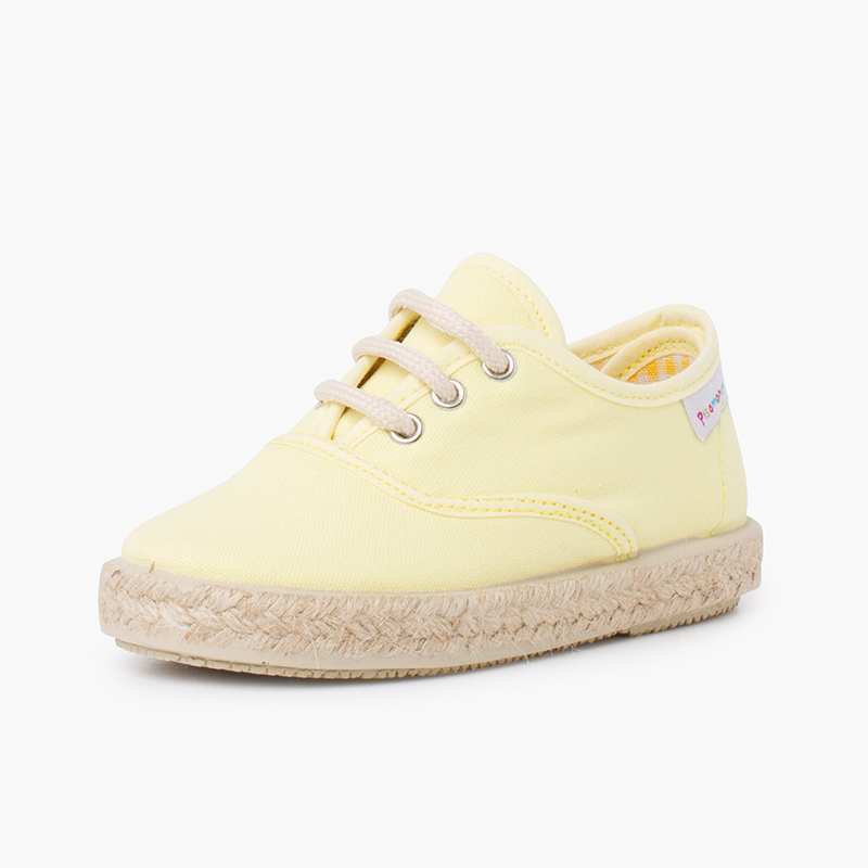 Sneaker aus Vichy-Stoff und Wildleder mit doppeltem Klettverschluss Zitrone