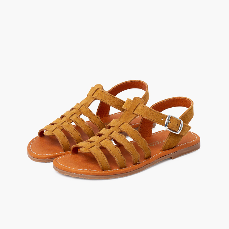 Gladiatorensandalen aus Wildleder mit Schnalle Kamel