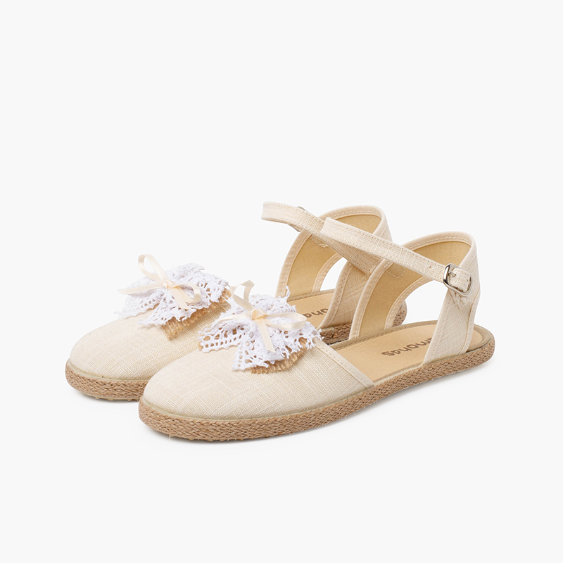 Zeremonie-Espadrilles aus Leinen mit rustikaler Schleife Beige