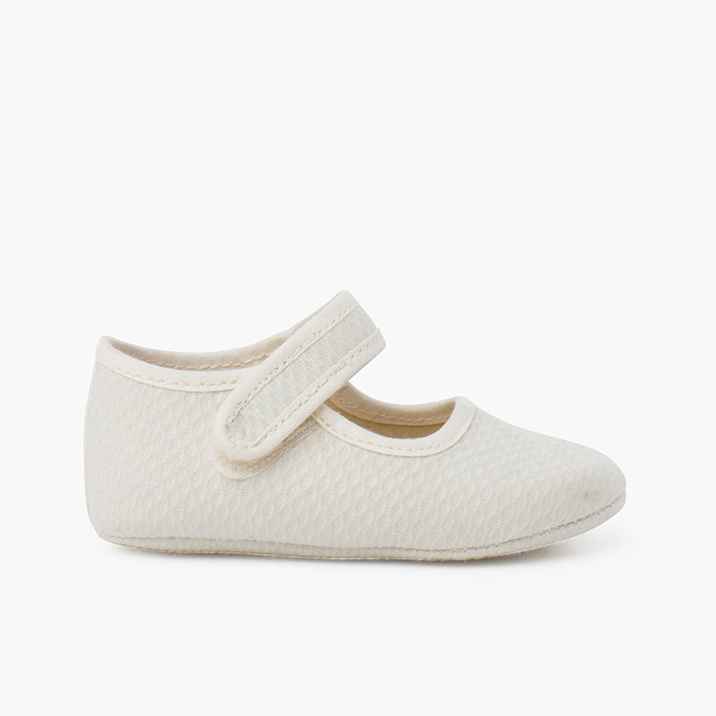 Gepolsterte Baby-Mary Janes aus Piqué mit Klettverschluss Beige