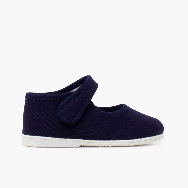 Mary-Janes aus Leinen mit dünner Sohle und Klettverschluss Marineblau