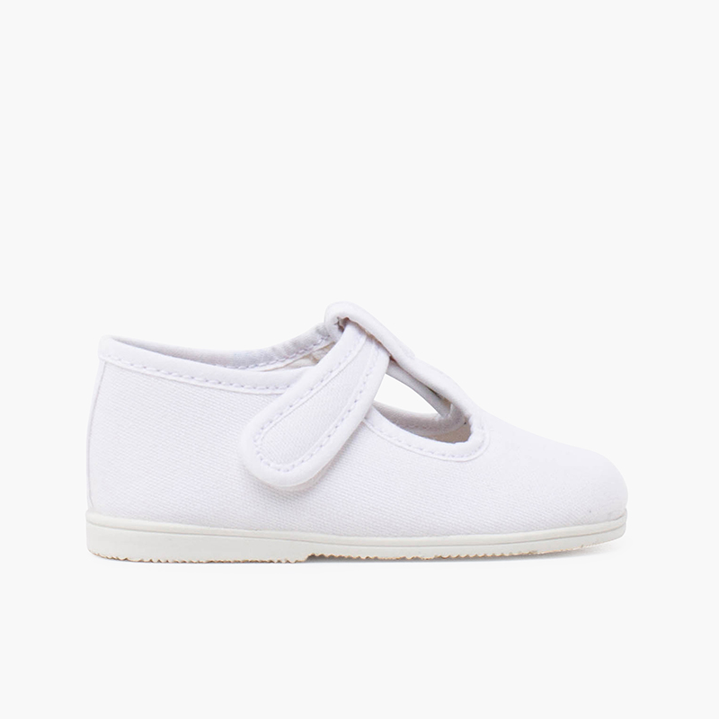 Baby-Schuhe aus Leinen mit dünner Sohle und Klettverschluss Weiß