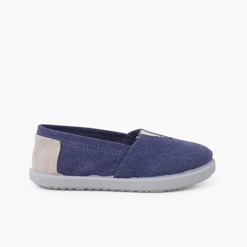 Sneakers aus Leinen mit elastischem Einsatz und Fersendetail Jeansblau