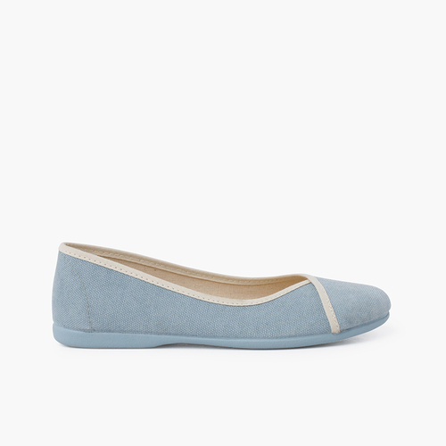 Ballerinas aus recyceltem Öko-Canvas mit Besatz Himmelblau