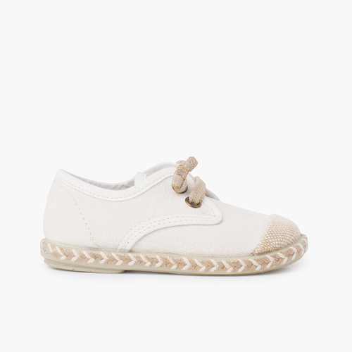 Blucher-Kinderschuhe mit Jutespitze und elastischem Schnürsenkel Roh