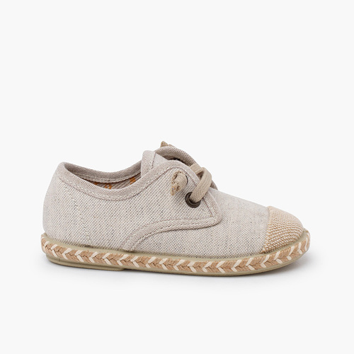 Blucher-Kinderschuhe mit Jutespitze und elastischem Schnürsenkel Stein