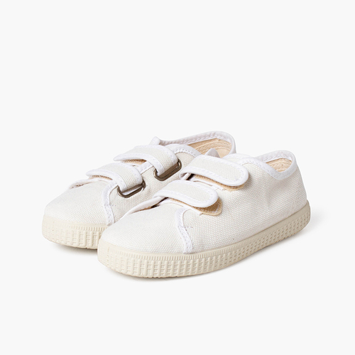 Sneakers aus recyceltem RPET-Leinen mit Klettverschlüssen Weiß