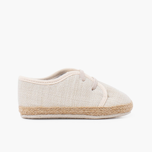 Babyschuhe aus Leinen und Jute mit elastischem Band Roh