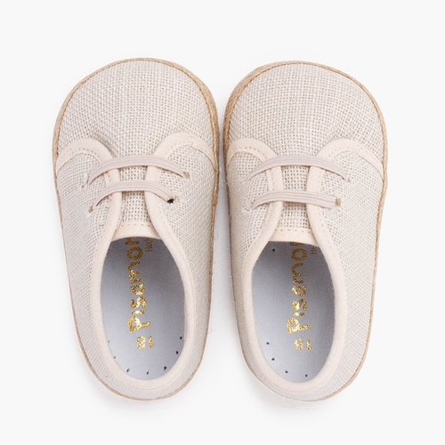 Babyschuhe aus Leinen und Jute mit elastischem Band Roh