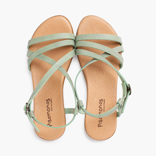 Mädchensandalen mit gekreuzten Riemen und Schnallenverschluss Minze