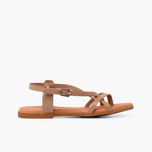 Zehensandalen aus Leder mit gekreuzten Riemen Sand