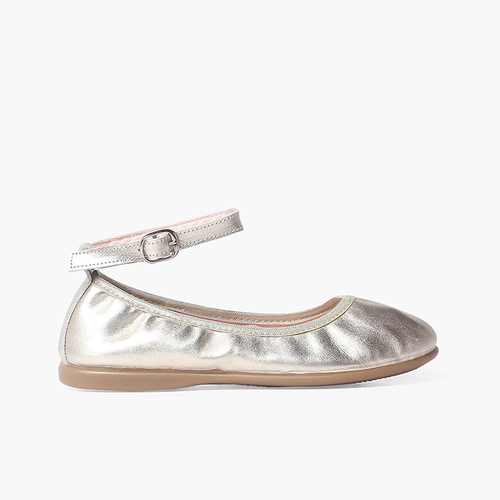 Ballerinas aus Leder mit elastischem Verschlussarmband Champagner