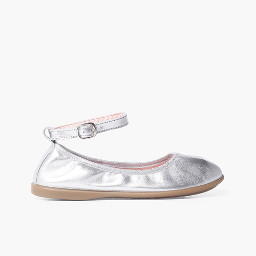 Ballerinas aus Leder mit elastischem Verschlussarmband Silber
