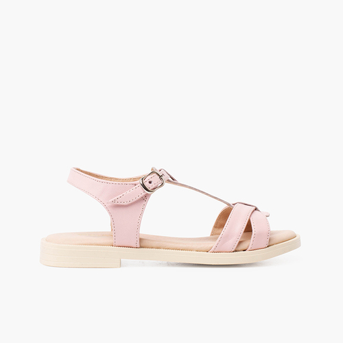 Sandalen aus weichem Leder mit geflochtenem Mittelriemen Rosa