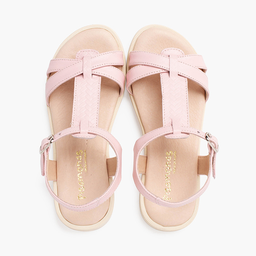 Sandalen aus weichem Leder mit geflochtenem Mittelriemen Rosa