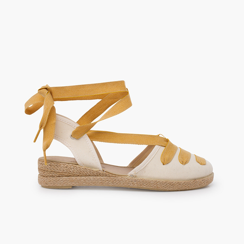 Keilabsatz-Espadrilles im Goyesca-Stil mit Bändern Senf