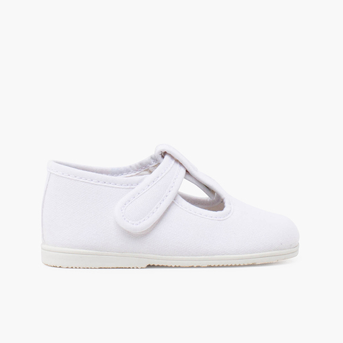 Baby-Schuhe aus Leinen mit dünner Sohle und Klettverschluss Weiß