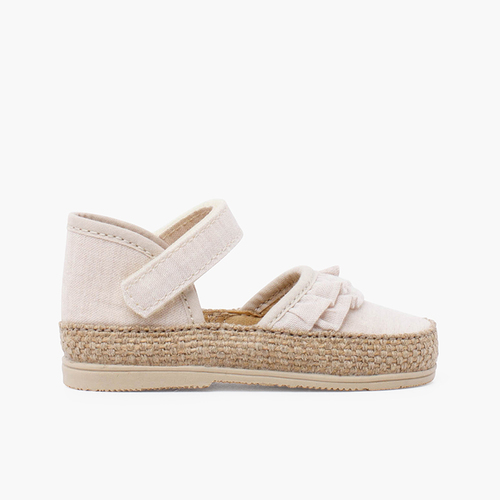 Baby-espadrilles mit Rüschen und Klettverschluss Beige