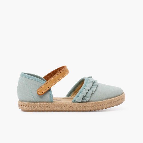 Espadrilles für Mädchen mit Rüschen, Hautriemen und Klettverschluss Wassergrün
