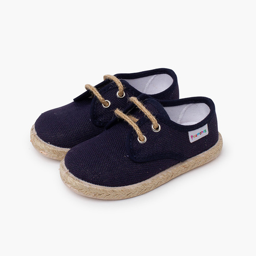 Leinenschnürschuhe mit Jutesohle Marineblau