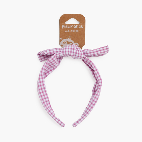 Turban-Stirnband im Karomuster mit Schleife Rosa