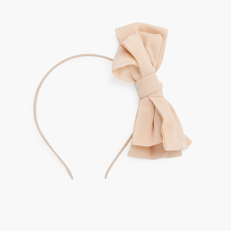 Dünnes Stirnband mit doppelt Schleife aus Gaze Beige