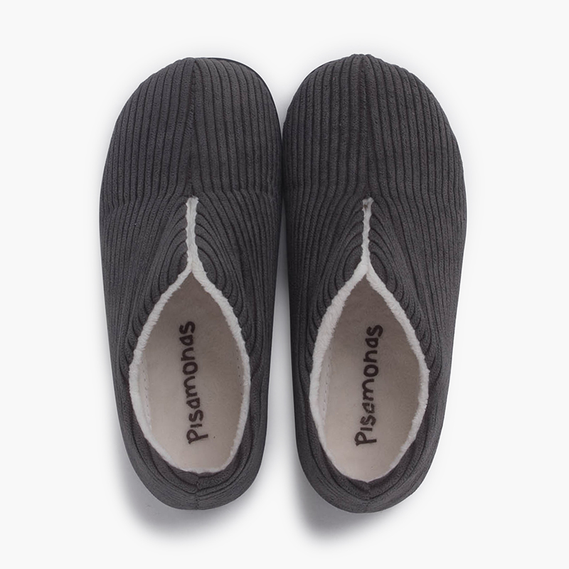 Hausschuhe aus Cordstoff Grau