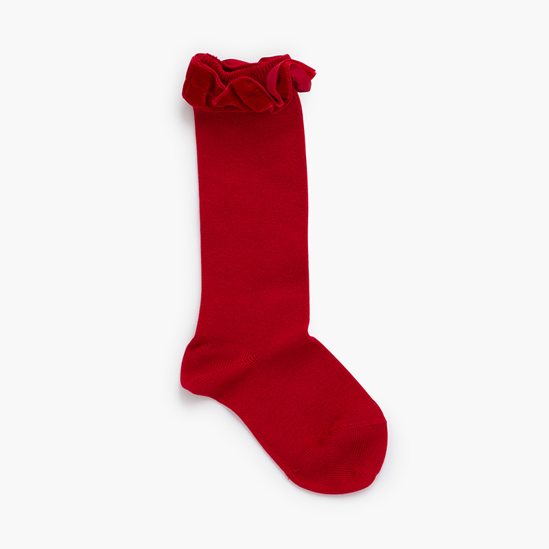 Socken mit gerafftem Samt Roter Samt