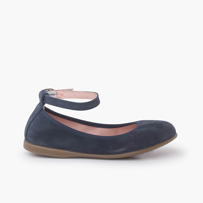 Flexible Ballerinas aus Wildleder mit Riemchen Blau