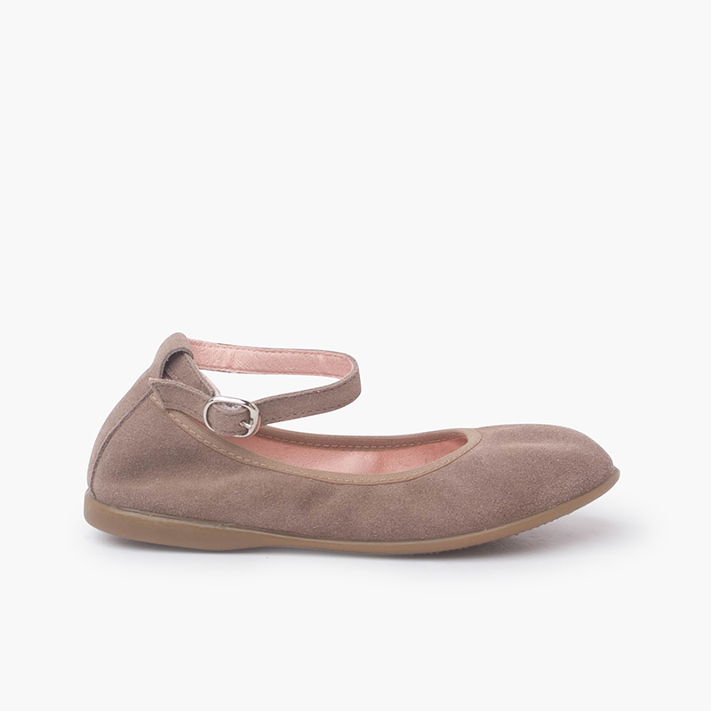 Flexible Ballerinas aus Wildleder mit Riemchen Mausgrau