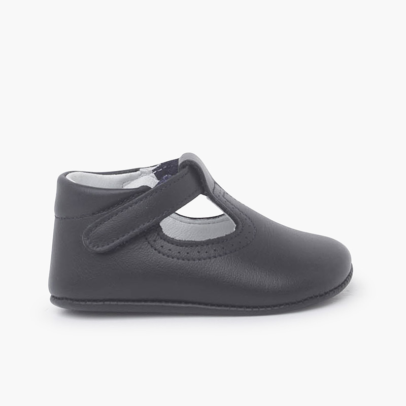 Babyschuh aus Leder mit Klettverschluss Marineblau