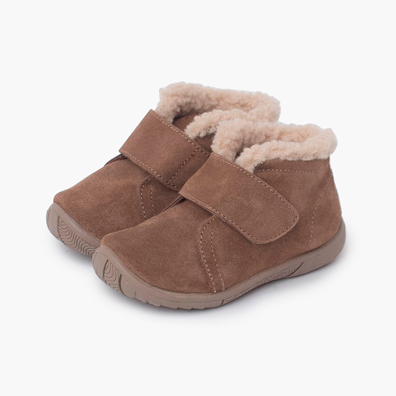 Stiefel mit Schaffellkragen und Klettverschluss Mausgrau