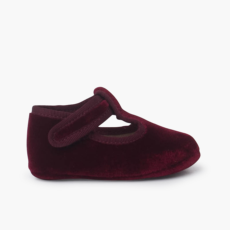 Baby-Schuhe aus Samt mit Klettverschluss Bordeaux