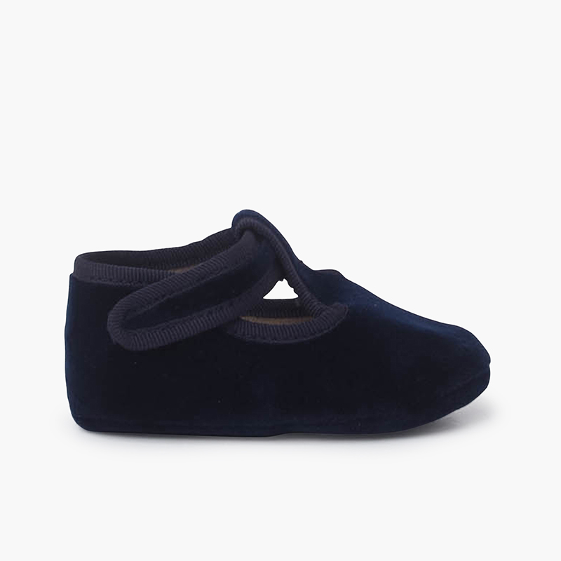 Baby-Schuhe aus Samt mit Klettverschluss Marineblau
