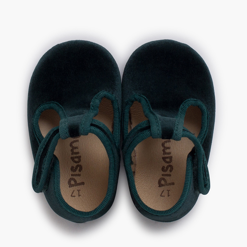 Baby-Schuhe aus Samt mit Klettverschluss Grün