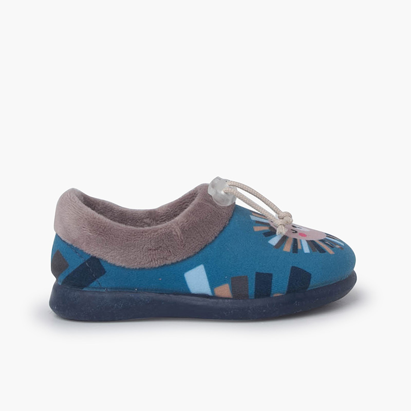 Verstellbare Hausschuhe mit Löwenmotiv Blau