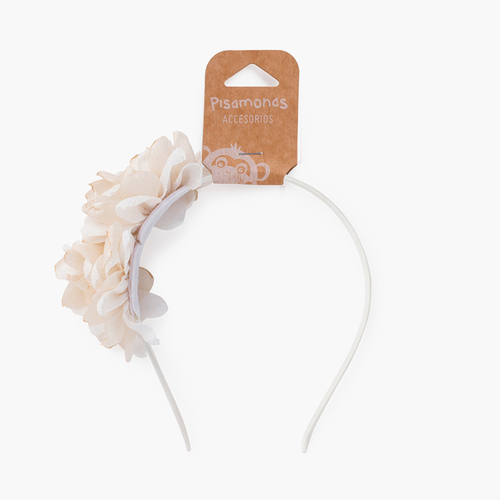 Dünnes Stirnband mit Blumen Weiß und Beige