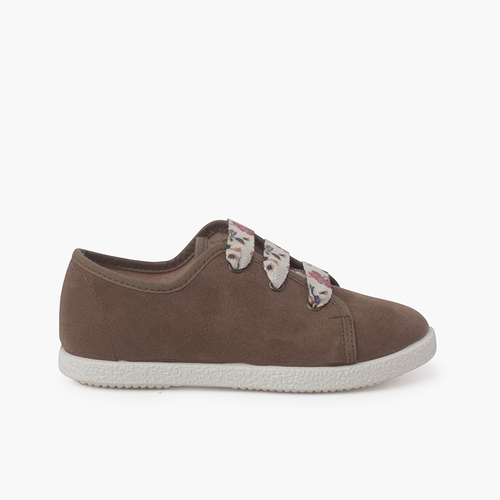 Sneakers mit Schnürsenkeln und Blumen aus Serratex Mausgrau