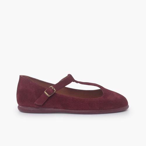 T-Riemen Mary Janes aus Wildleder für Mädchen Bordeaux