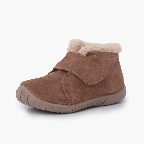 Stiefel mit Schaffellkragen und Klettverschluss Mausgrau