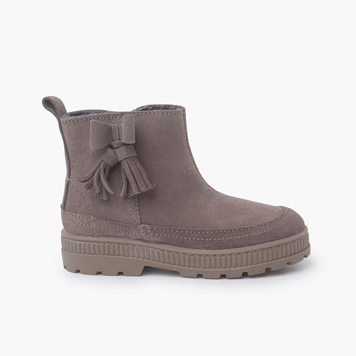 Stiefel mit Schnürung und Quaste für Mädchen Mausgrau