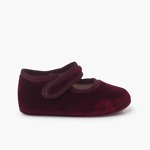 Baby-Mary Janes aus Samt mit Klettverschluss Bordeaux