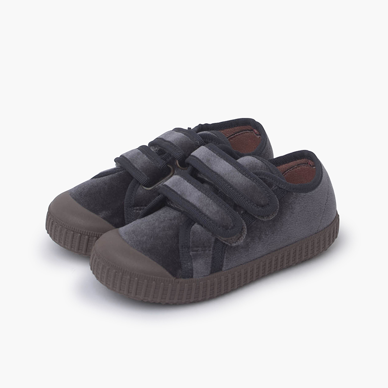Samt-Sneakers mit doppeltem Klettverschluss Grau