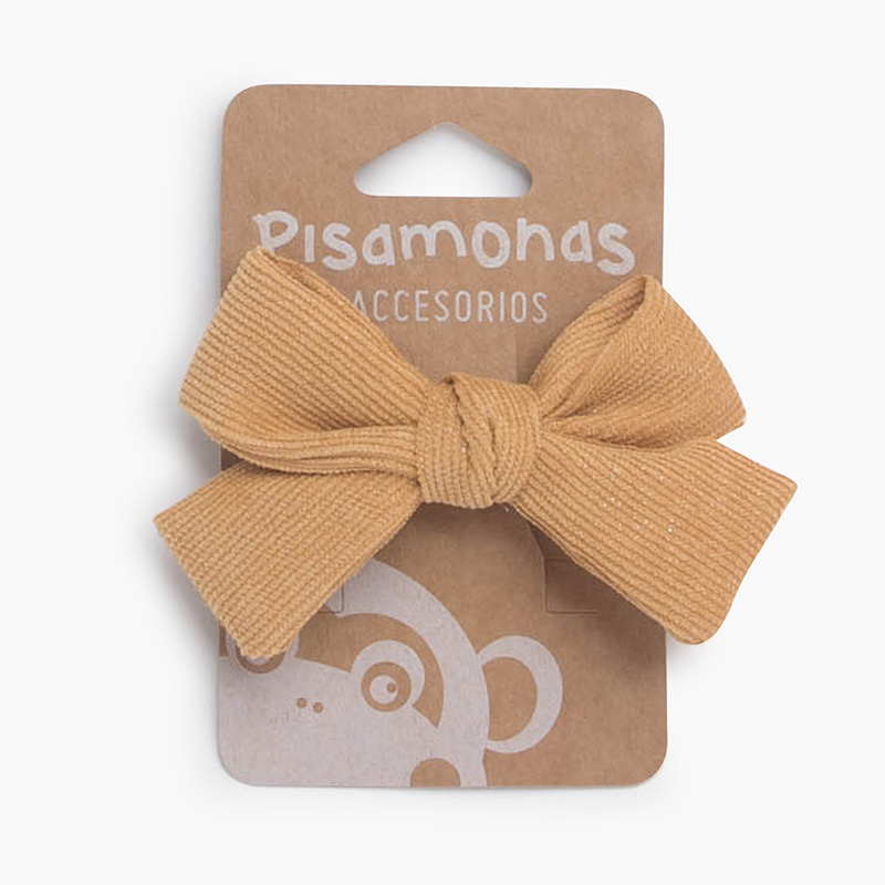 Haarspange mit Schleife aus Mikrocordstoff Senf